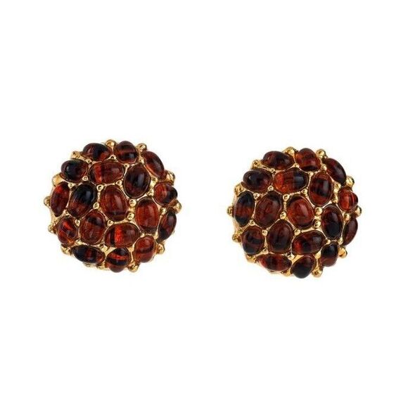 KJL Kenneth Jay Lane Tortoise Shell Cabochon Oval‎ Button Clip Earrings $135 - Picture 2 of 11